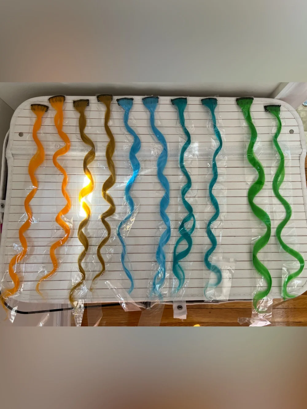 10 Colorful Spiral Hair Extensions - 2 Orange, 2 Yellow, 2 Teal, 2 Blue, 2 Green